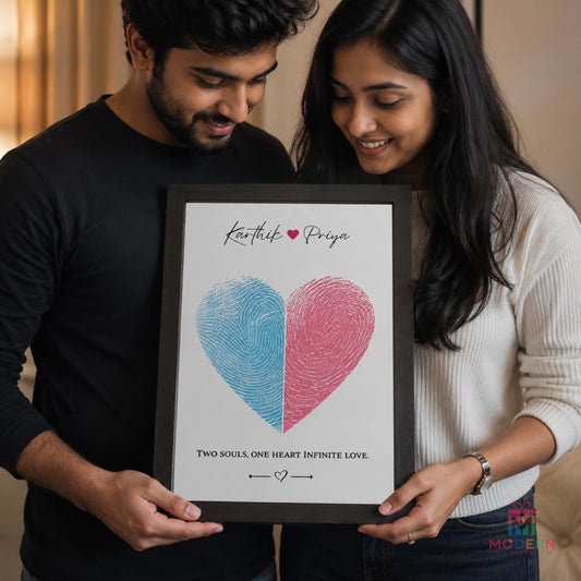 Personalized Heart Fingerprint Frame with couple names and fingerprint heart design