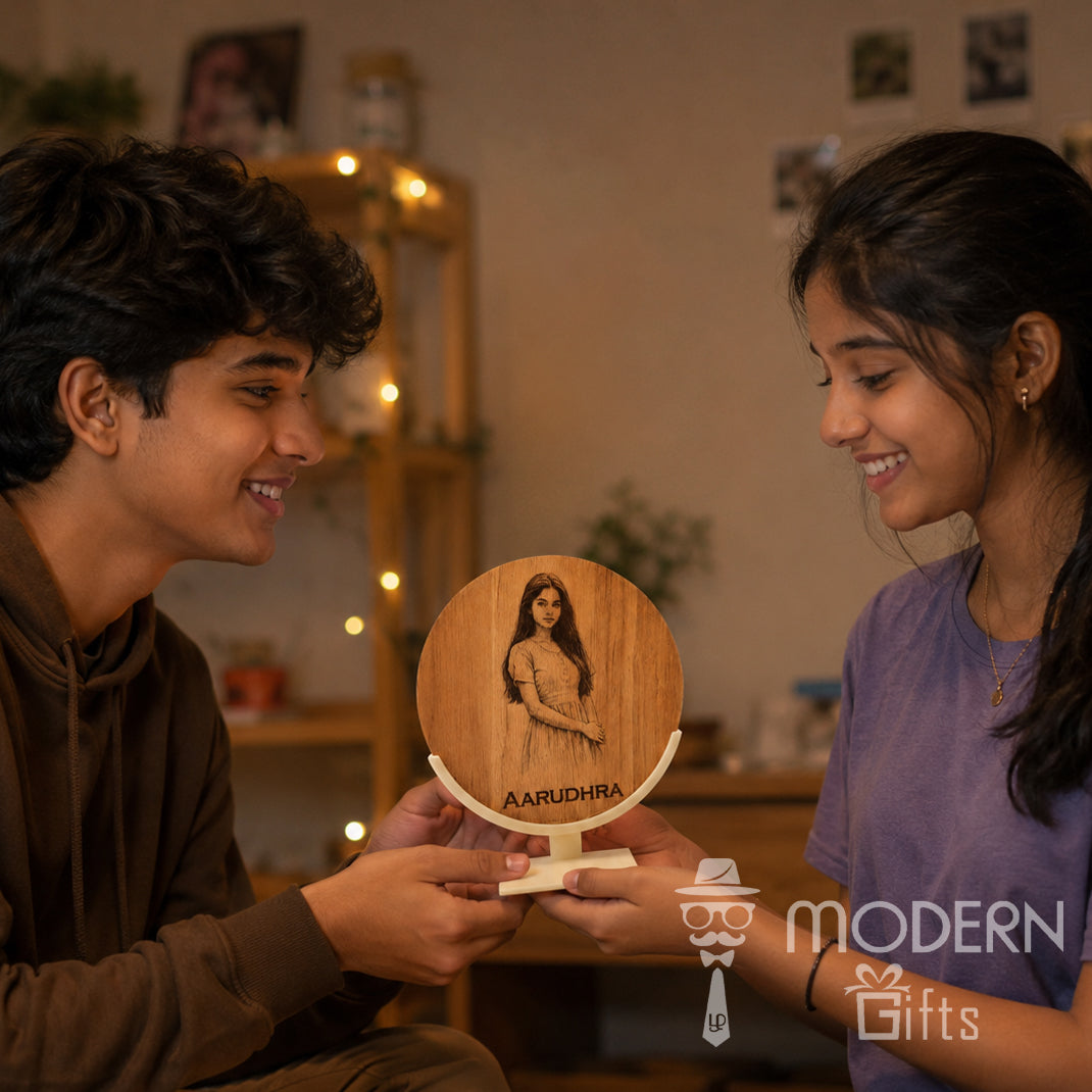 Personalized Wooden Photo Frame with Glowing Stand