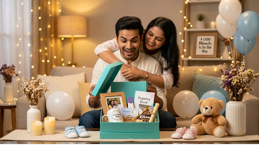 gifts for expecting father, pregnancy announcement gifts for husband, dad to be gift box India, surprise pregnancy reveal ideas for husband