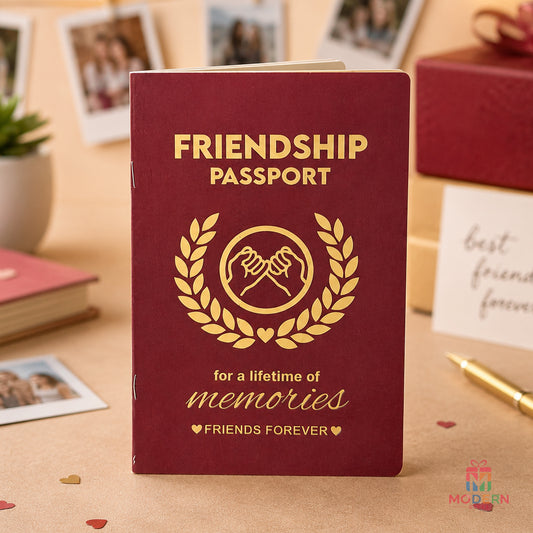 Personalized Friendship Passport Booklet with Friends Forever Design and Golden Handshake Logo