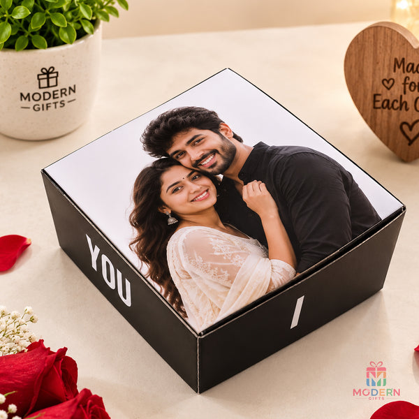 Personalized surprise photo box with unfolding couple photos by Modern Gifts