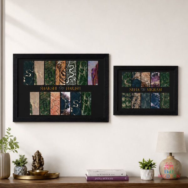 Couple Landsat map frame with personalized names and satellite-style artwork