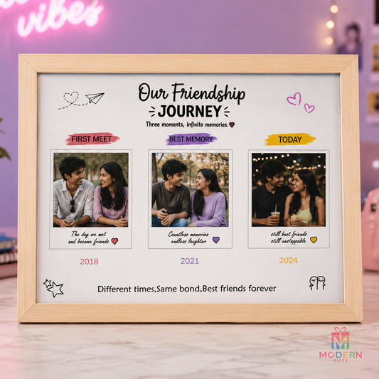 Our Friendship Journey personalized frame with three best friend memories and important dates