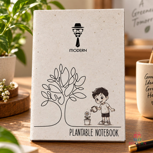 Eco-friendly plantable note made from seed paper being planted in soil and watered to grow into a plant