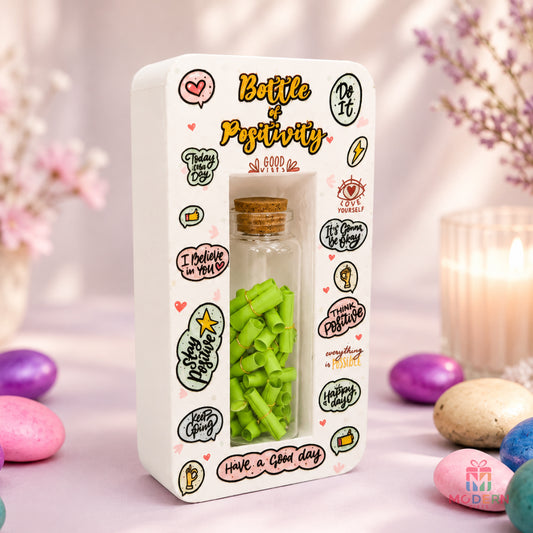 Bottle of Positivity gift filled with motivational message notes in a colorful decorative gift box