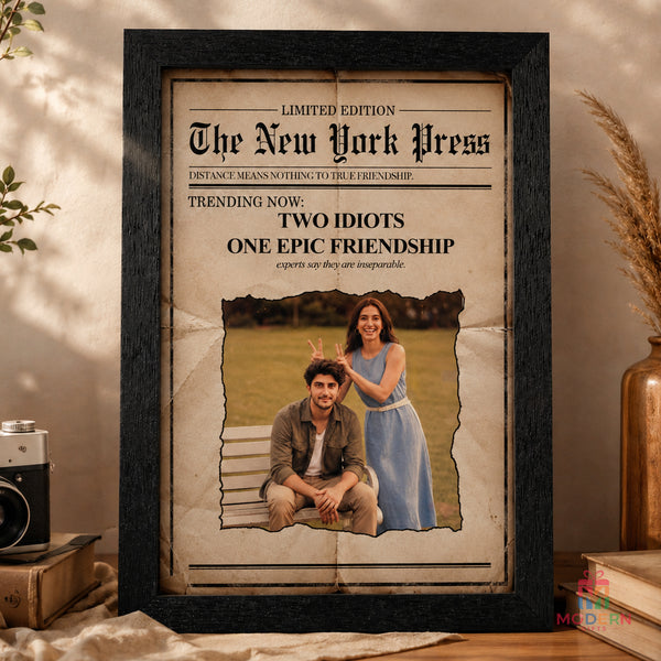 Vintage newspaper style personalized friendship photo frame for best friends