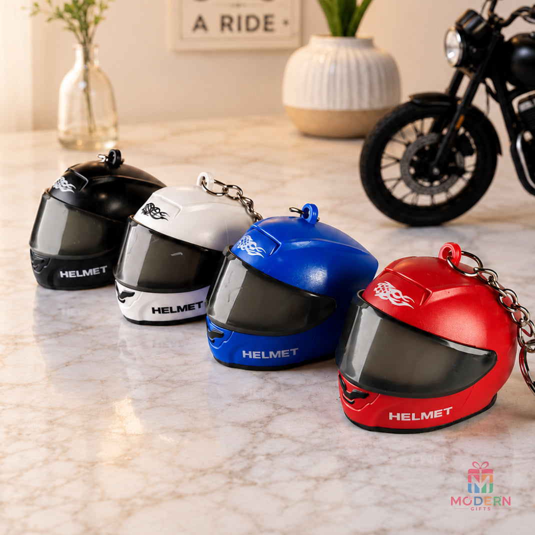 LED Name Helmet Keychain in black white blue and red colors personalized biker gift
