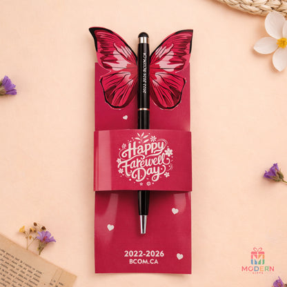 Customized butterfly farewell pen with personalized name and farewell card holder