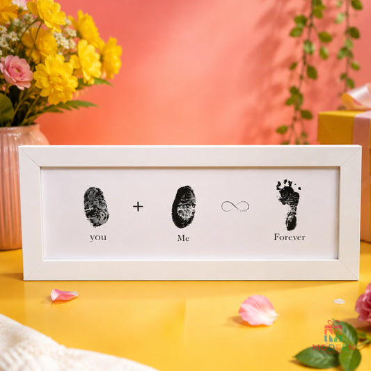 Family Fingerprint and Footprint Frame with two fingerprints and baby footprint
