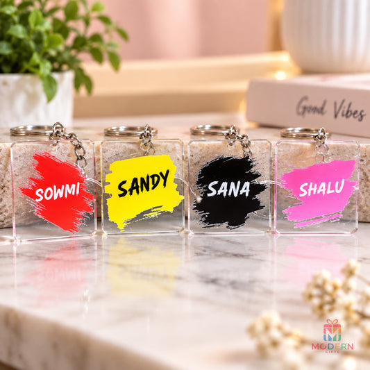 Customized nickname acrylic keychain with personalized name, 2 x 3 inch size and 3 mm thickness