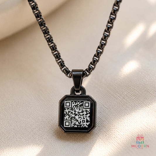 Personalized QR code voice pendant necklace for men by Modern Gifts