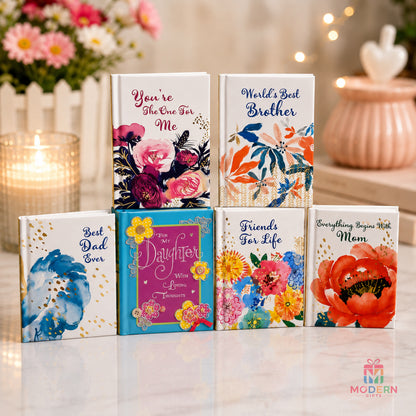 Premium personalized gift books with elegant floral covers for mom, dad, brother, daughter, friends and loved ones