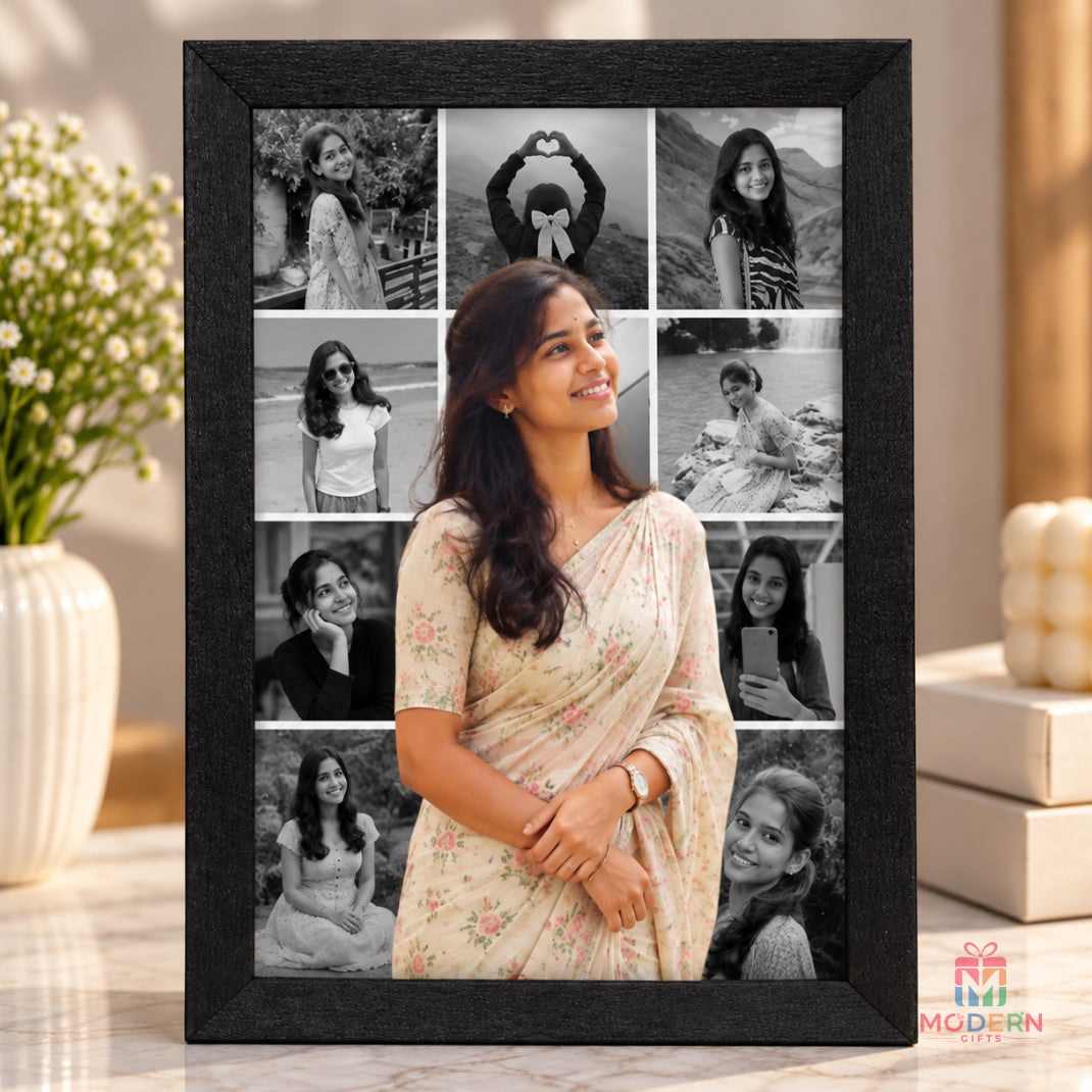 Personalized Highlight Frame with one highlighted colour photo surrounded by black and white memories