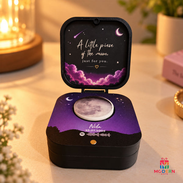 Personalised Surprise Moon Box with Rotating Glow-in-the-Dark Moon, Custom Name and Date