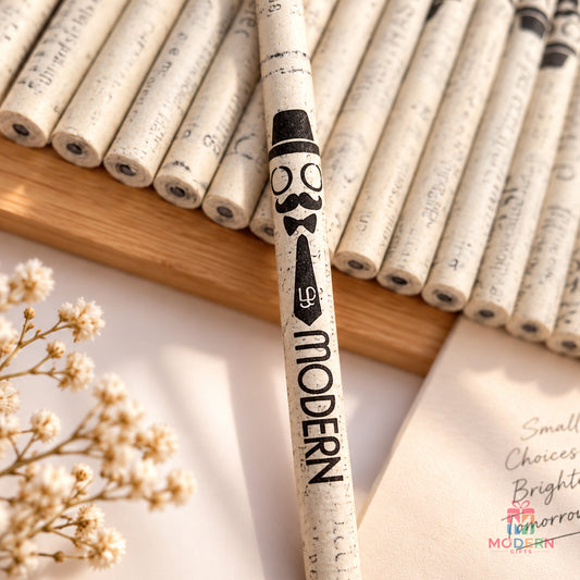 Eco-friendly recycled paper pencils with customizable branding, arranged on a clean surface