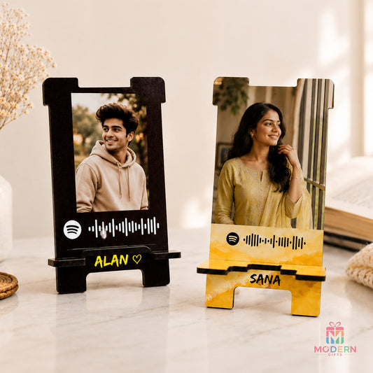 Personalized Spotify photo mobile stand with scannable song code