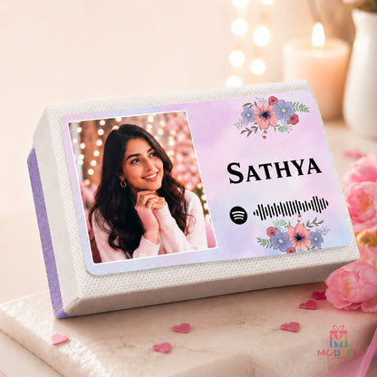 Personalized Duo Surprise Box featuring a collection of custom photos in a unique vertical photo display