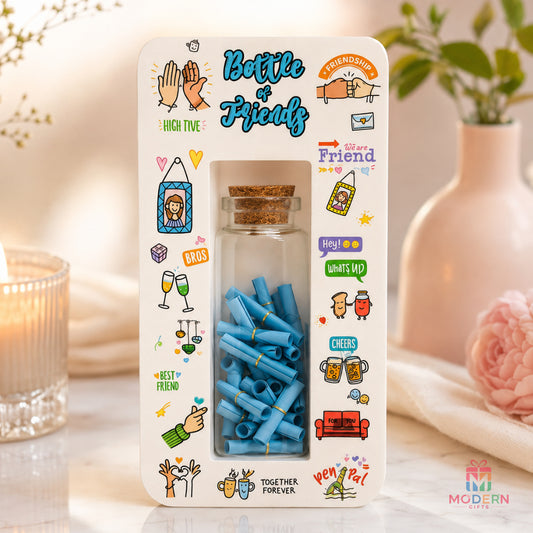 Personalized message in a bottle friendship gift with tiny handwritten notes and premium glass bottle packaging