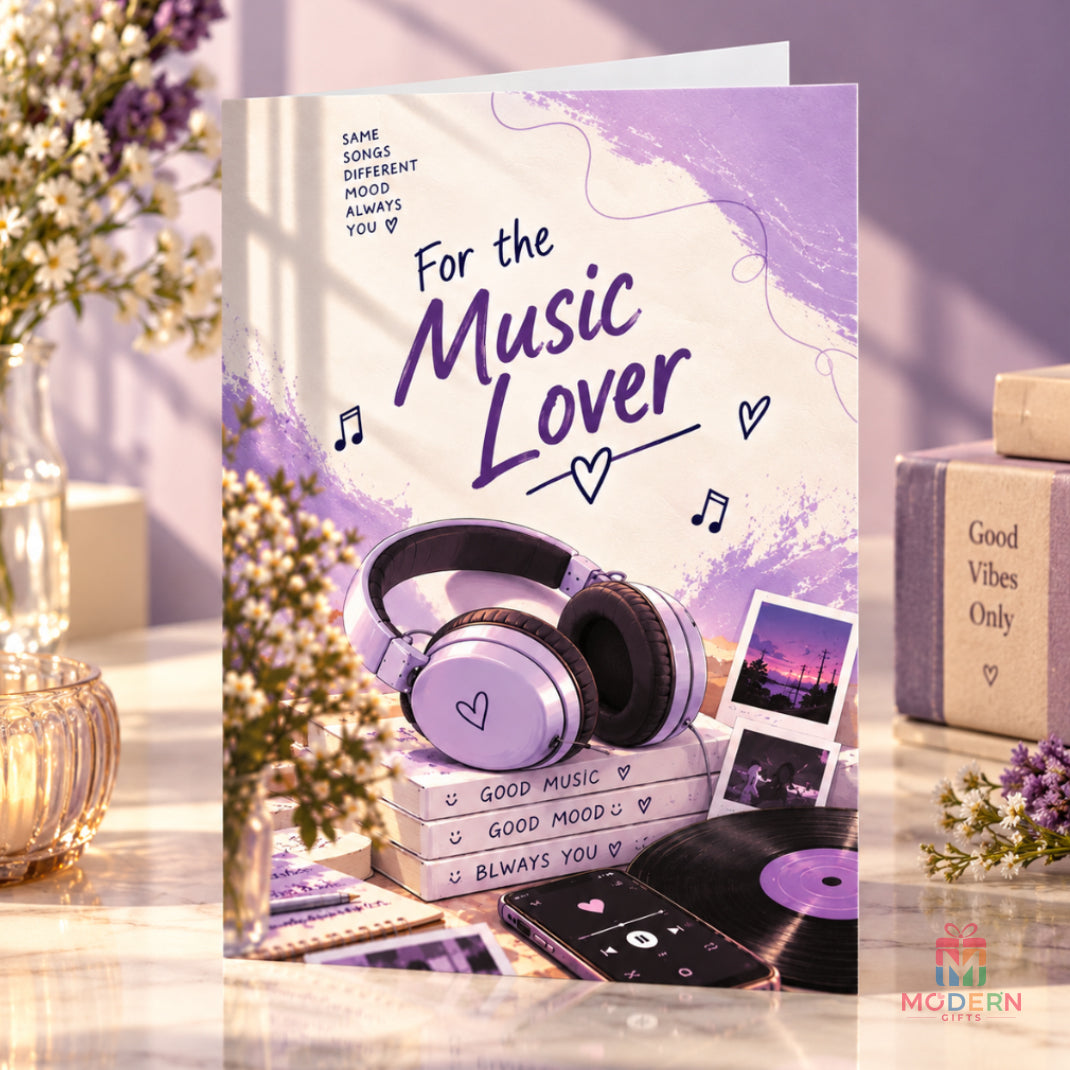 A thoughtful music-themed greeting card for music lovers, perfect for expressing love, friendship and special moments through the power of music.