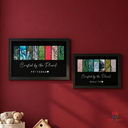 Customized Landsat satellite map frame with personalized location and name