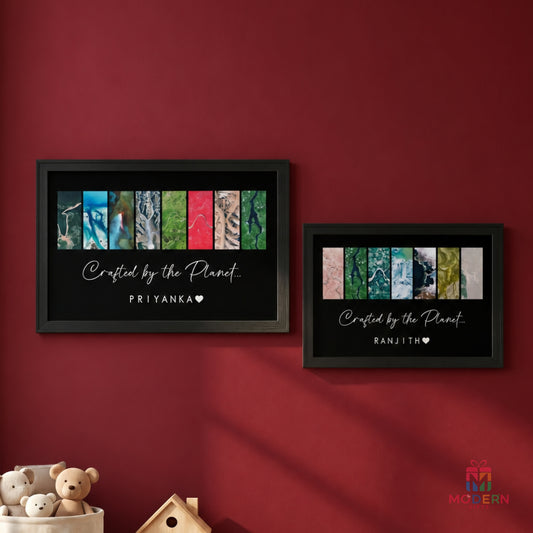 Customized Landsat satellite map frame with personalized location and name