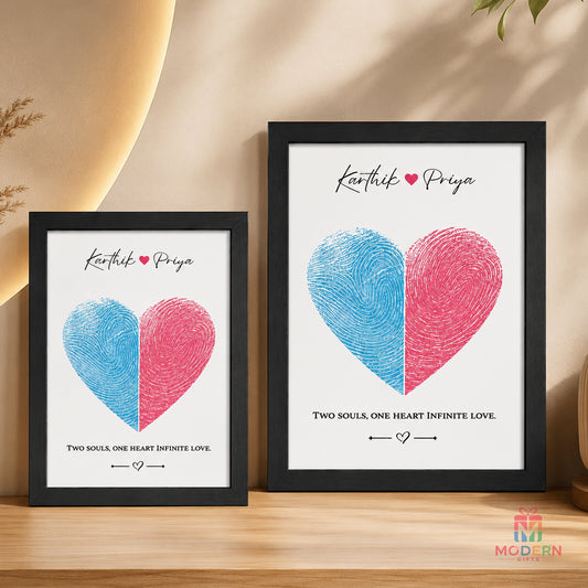 Personalized Heart Fingerprint Frame with couple names and fingerprint heart design