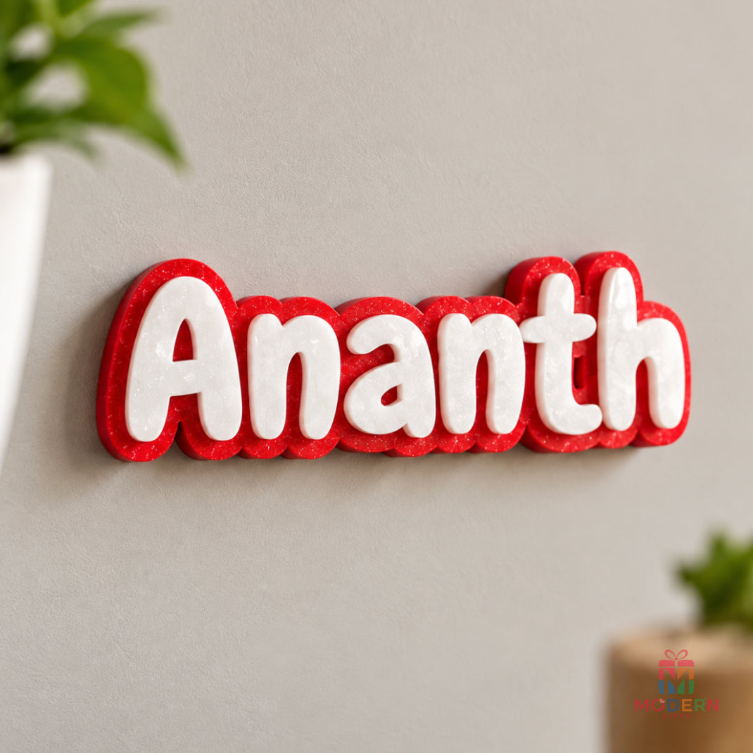 Personalized Glow Name Magnet showing daytime and glowing night effect