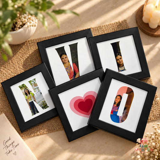 Customized letter frame with personalized photos inside letter design