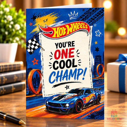 A fun and energetic Hot Wheels-inspired greeting card made especially for car lovers, diecast collectors and racing fans. Perfect for adding a cool, personal touch to any special occasion.