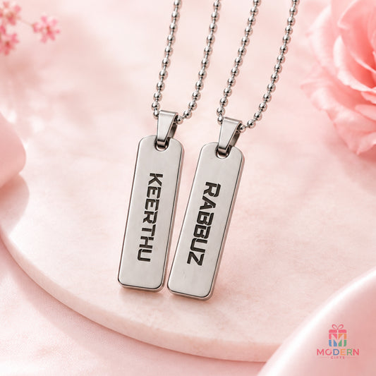 Personalized couple name pendant set with two engraved names