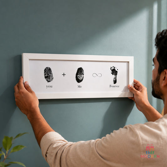 Family Fingerprint and Footprint Frame with two fingerprints and baby footprint
