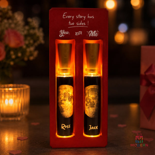 Personalized couple moon lamp with two names and birth dates