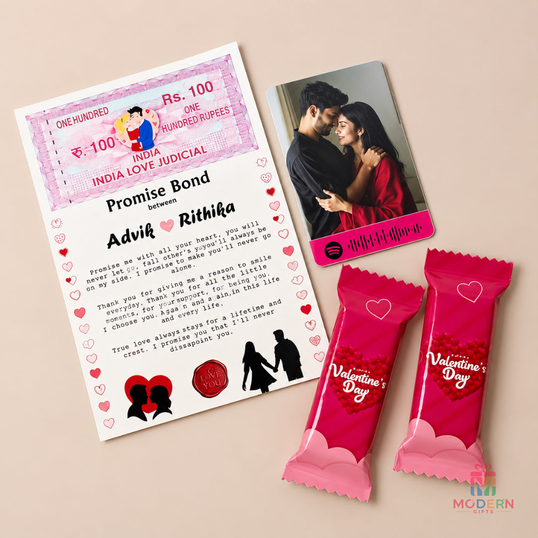 Cute Love Combo personalized couple gift with promise bond, love licence and Valentine chocolates