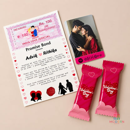 Cute Love Combo personalized couple gift with promise bond, love licence and Valentine chocolates