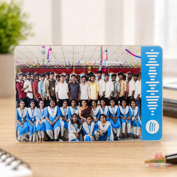 Personalized farewell card with group photo, department name and batch years