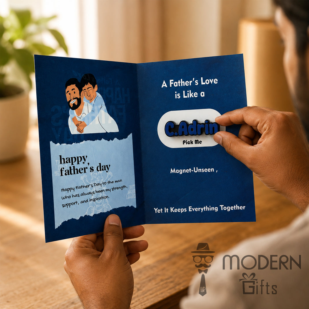 Father's Day Greeting Card with Name Magnet