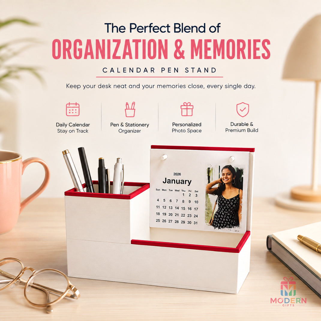 Personalized Desk Calendar with Pen Holder