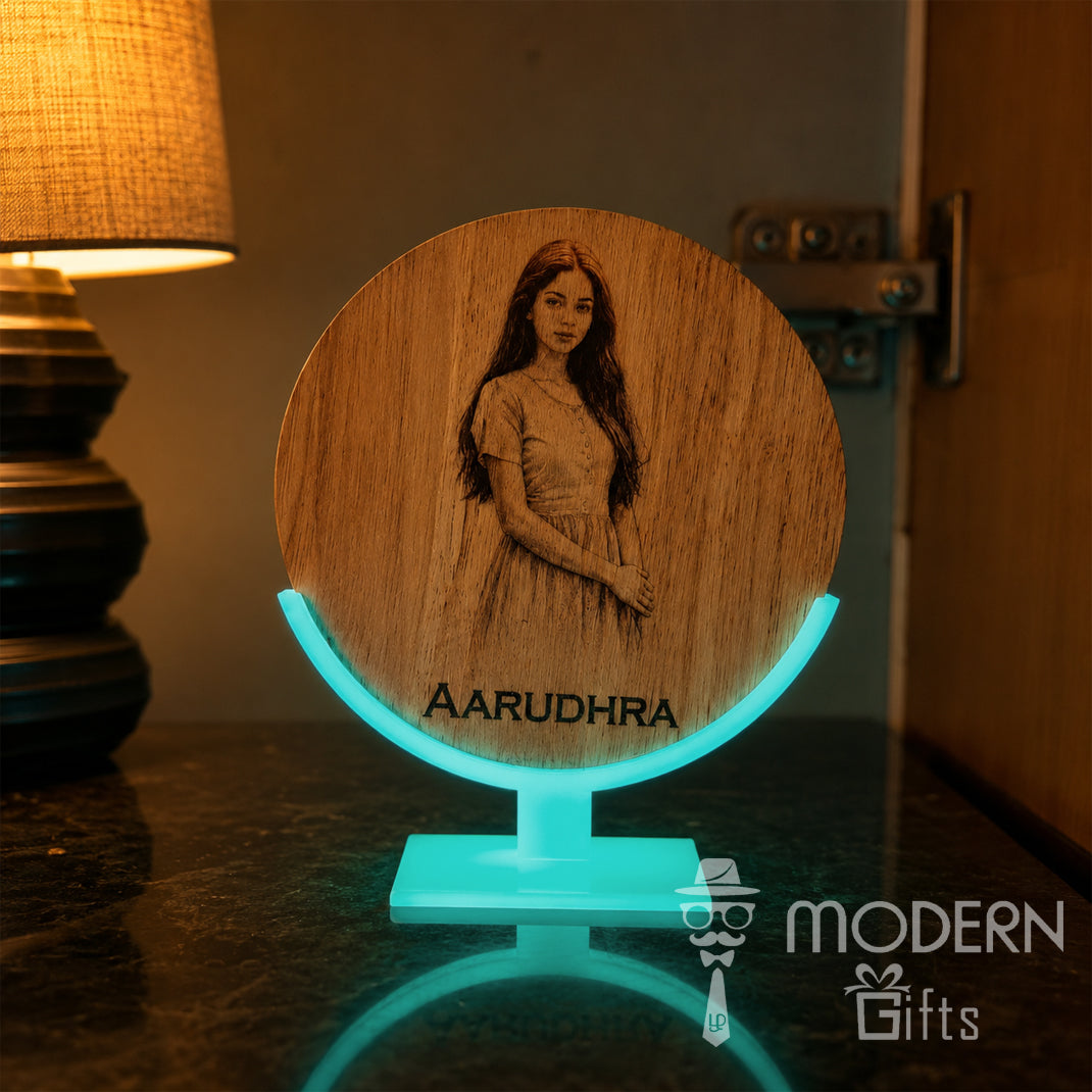 Personalized Wooden Photo Frame with Glowing Stand