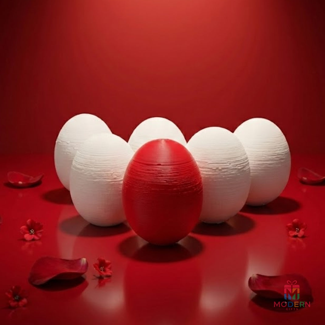 Love Eggs romantic gift box with six red and white egg-shaped pieces