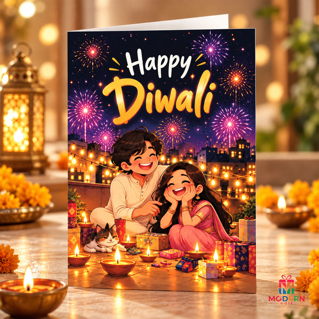 Celebrate Diwali with laughter, love and unforgettable moments. This vibrant greeting card combines festive illustrations, fun Diwali moments and a heartfelt message, making it a perfect way to share your wishes with friends, family and loved ones.