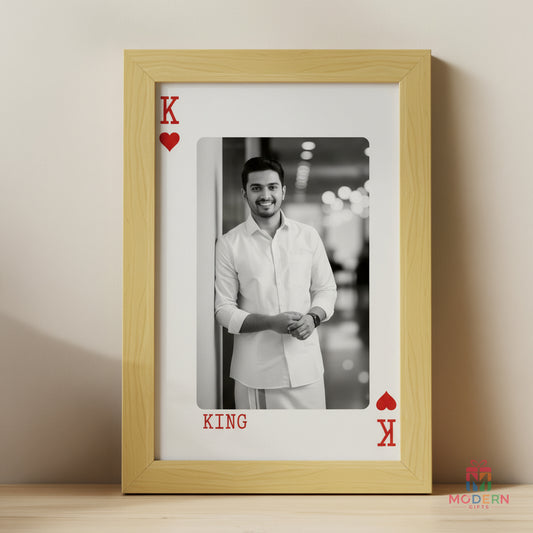 Personalized King and Queen couple photo frames held by a newly married husband and wife