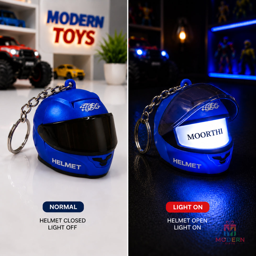 LED Name Helmet Keychain
