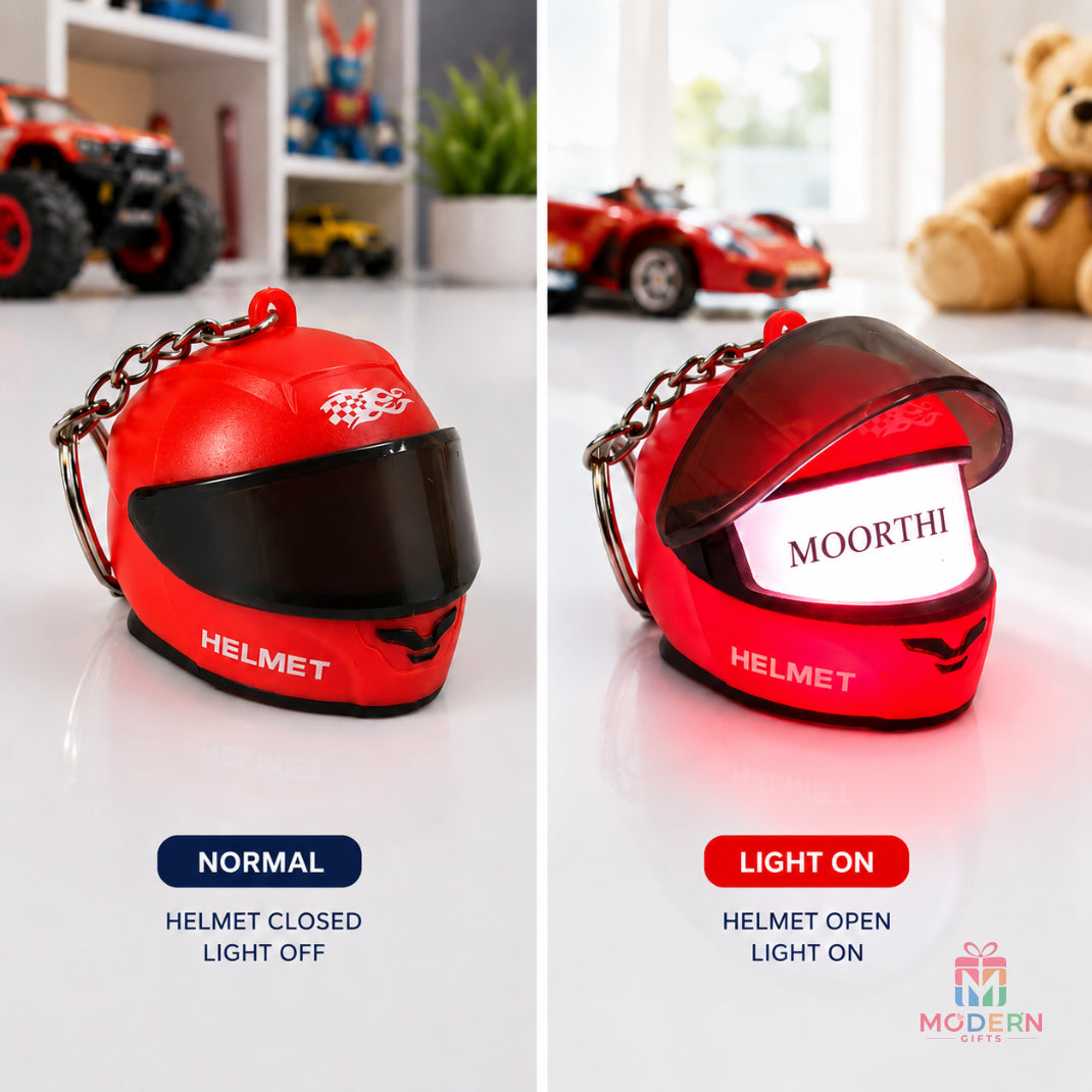 LED Name Helmet Keychain
