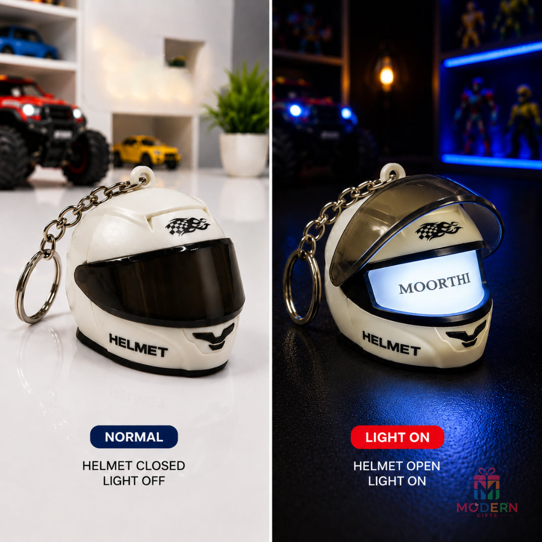 LED Name Helmet Keychain